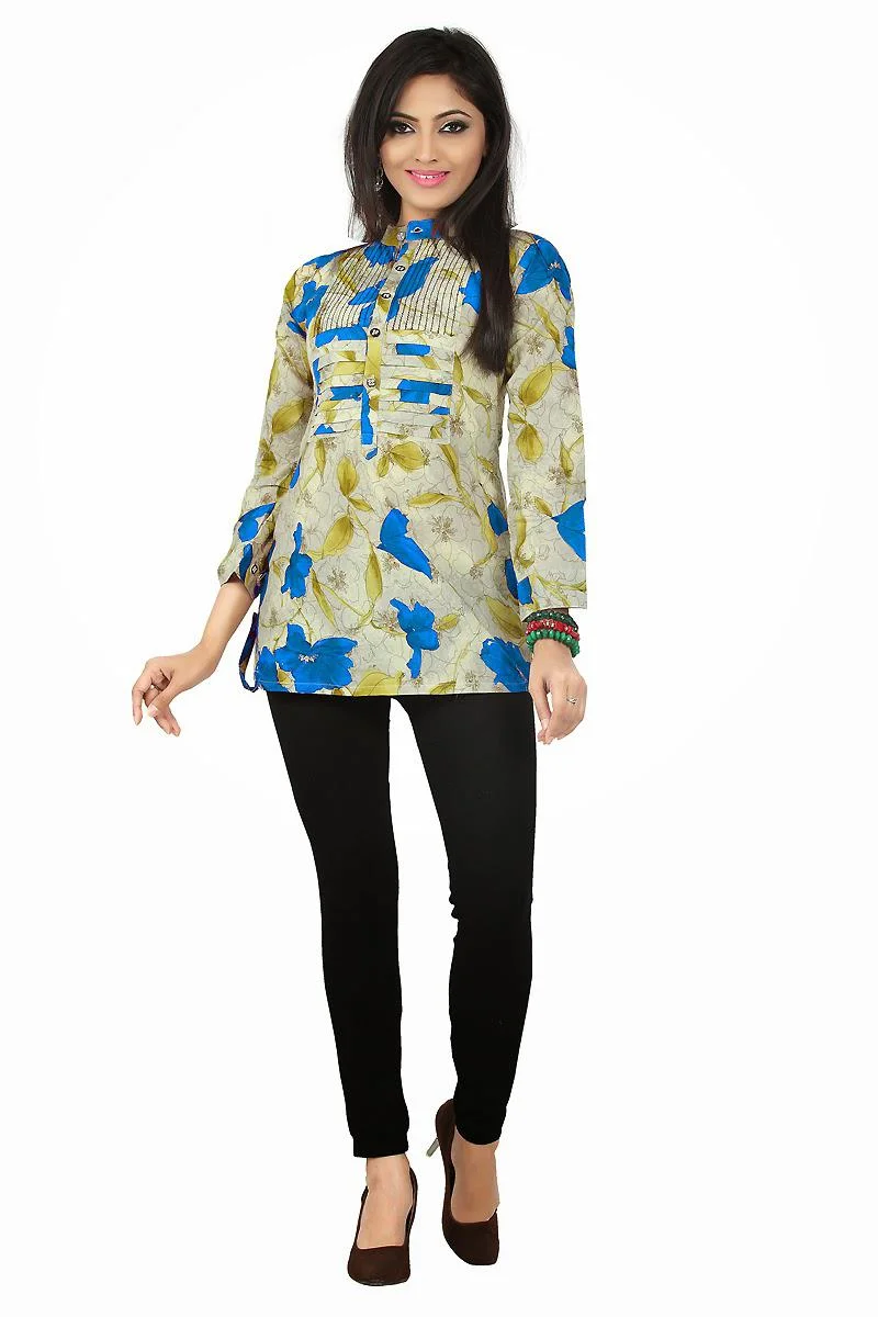 MTkwODA=/mediabank/images/products/CreamFloralCocktailpartywearBluecolorflowerprintedcollarnecklongsleveesshortDreamReadyMadeKurtis1435818500_19080.webp