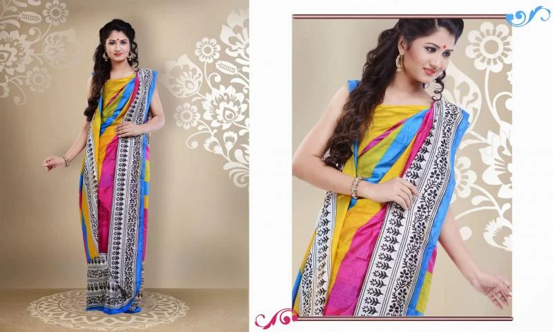 MTkwODA=/mediabank/images/products/MulticolorwithWhitecoloronBlackPrintDesignBorderStreakBhagalpuriDesignerSarees1813693805_19080.webp
