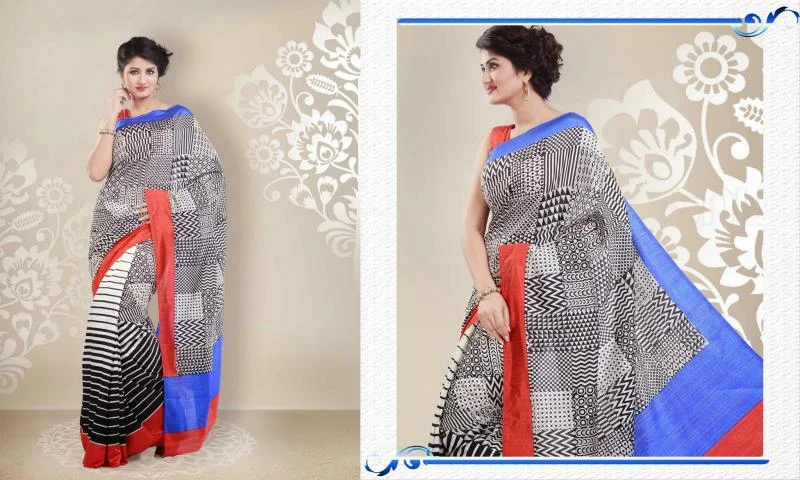 MTkwODA=/mediabank/images/products/WhiteColorWithBlackColorDesignerPrintWithRedColorTissueBorderRedColorBlouseStreakBhagalpuriDesignerSarees1373547125_19080.webp