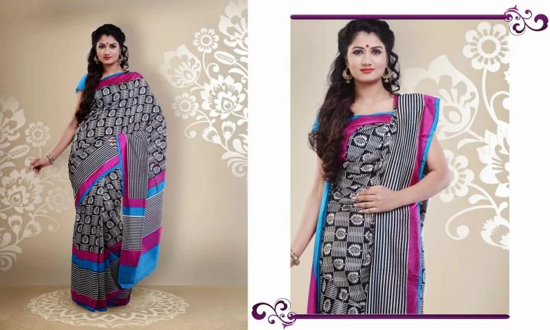 MTkwODA=/mediabank/images/products/WhiteonBlackDesignerPrintwithBlackStripesPinkBlueBorderSkyblueColorBlouseStreakBhagalpuriDesignerSarees1327252764_19080.webp