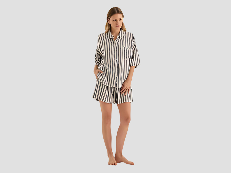 Striped shirt and shorts nightwear set for women