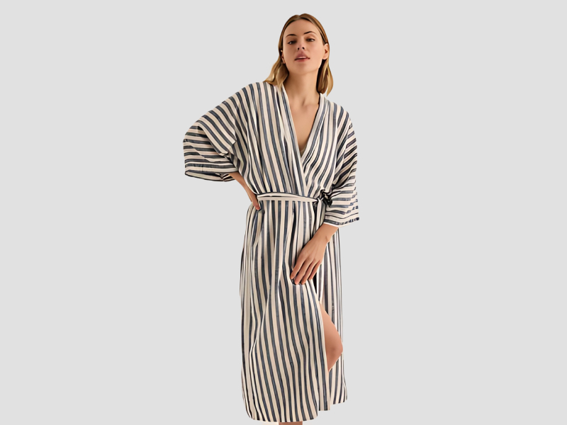 Striped shirt shorts and shrug nightwear set for women