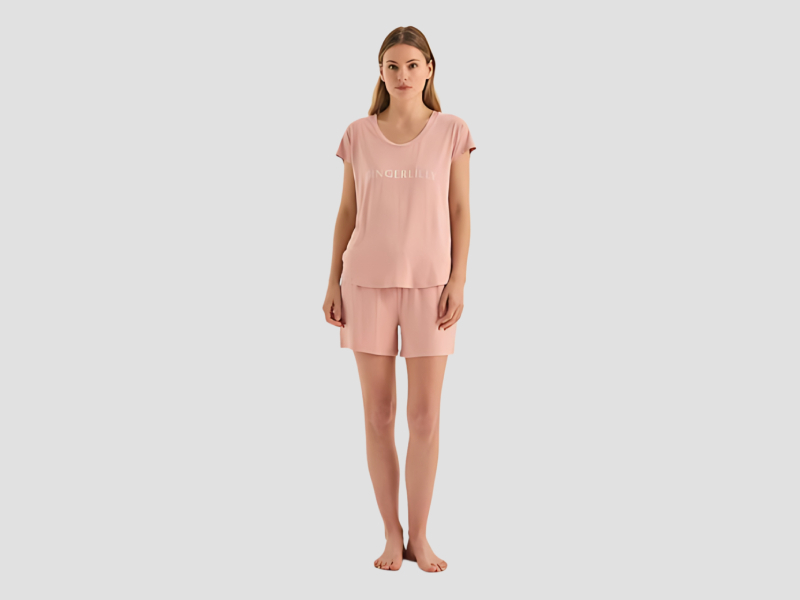 Women solid short sleeve top and shorts pajama set