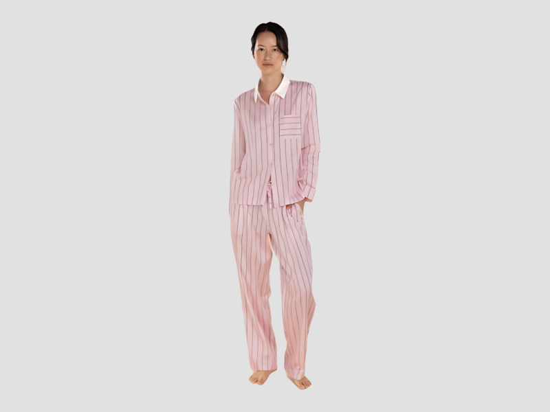 Women striped button down pajama set for nightwear