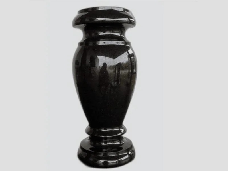 Black Granite Flower Vase – Polished Stone Vase for Memorial Sites