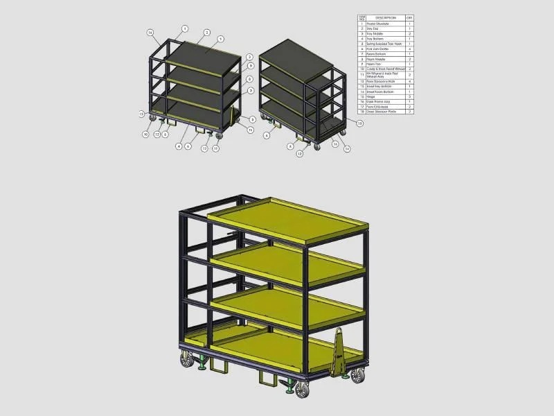 Custom Kitting Trolley with Vertical Storage