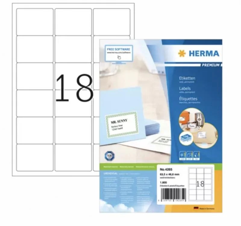 PREMIUM address labels A4, 63,5 x 46,6 mm, white, permanent adhesion