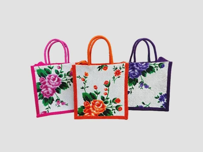 Floral Printed Jute Bags Eco-Friendly Return Gift And Shopping Use