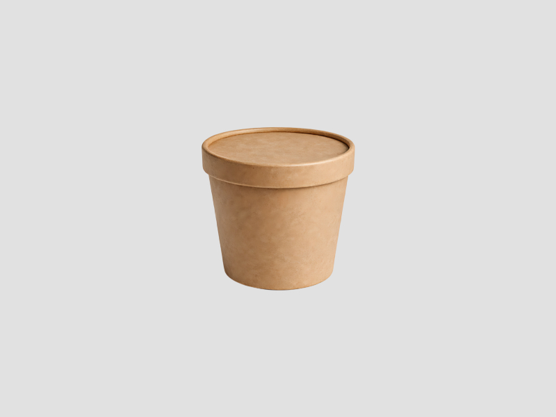 Kraft Paper Container With Lid 750 ML For Food Packaging And Takeaway Applications