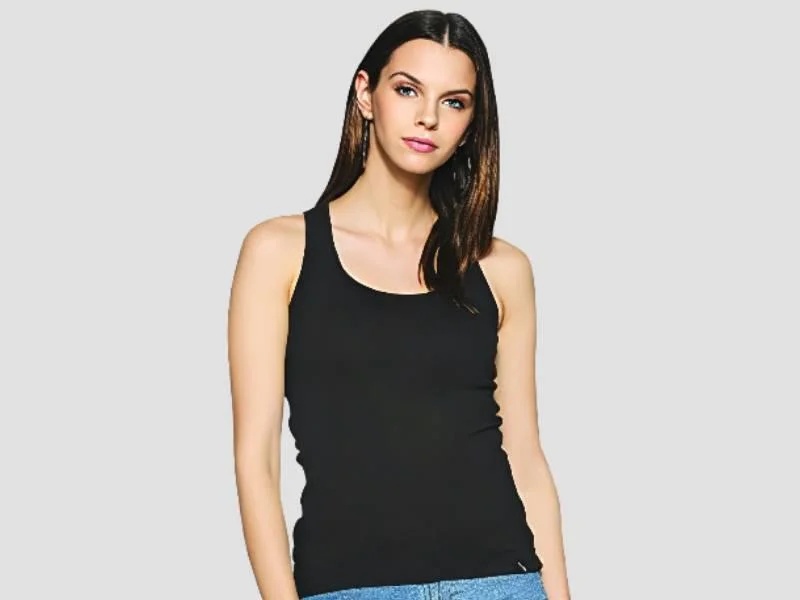 Women 88 Percent Cotton 12 Percent Cotton Blend Ribbed Tank Top Comfortable Casual Wear Black
