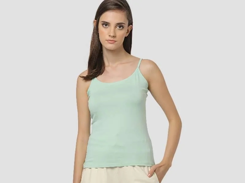 Women Cotton Blend Camisole Top 95 Percent Cotton 5 Percent Elastane Comfortable Green