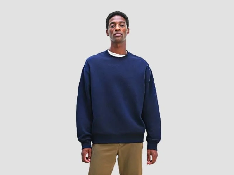 Men Cotton Fleece Sweatshirt Comfortable Casual Winter Wear Blue