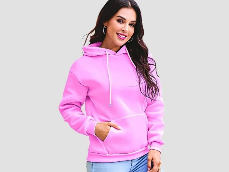 Women Cotton Fleece Full Sleeve Casual Hoodie Sweatshirt Pink