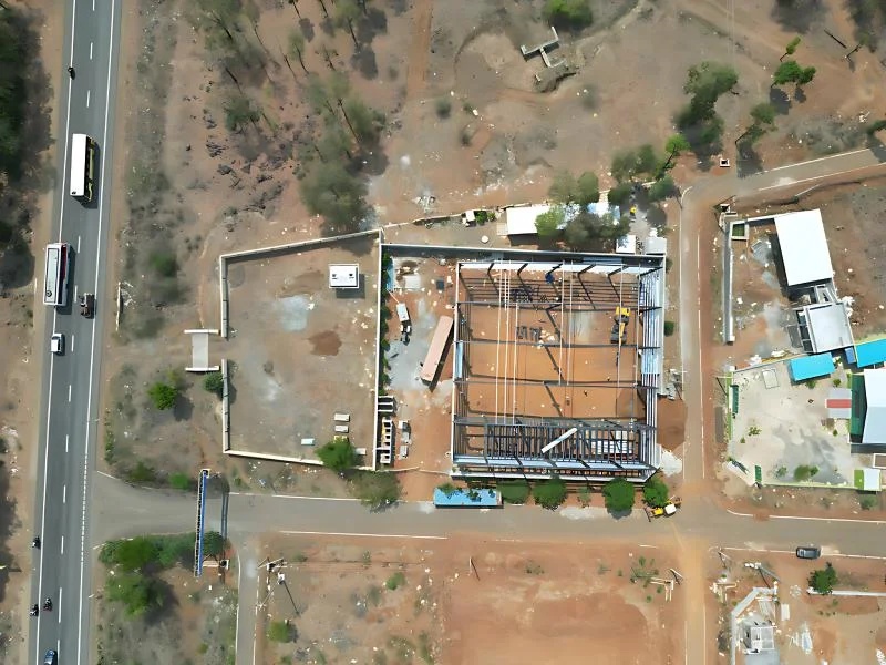 Construction Site Master Plan Aerial View For Industrial Warehouse