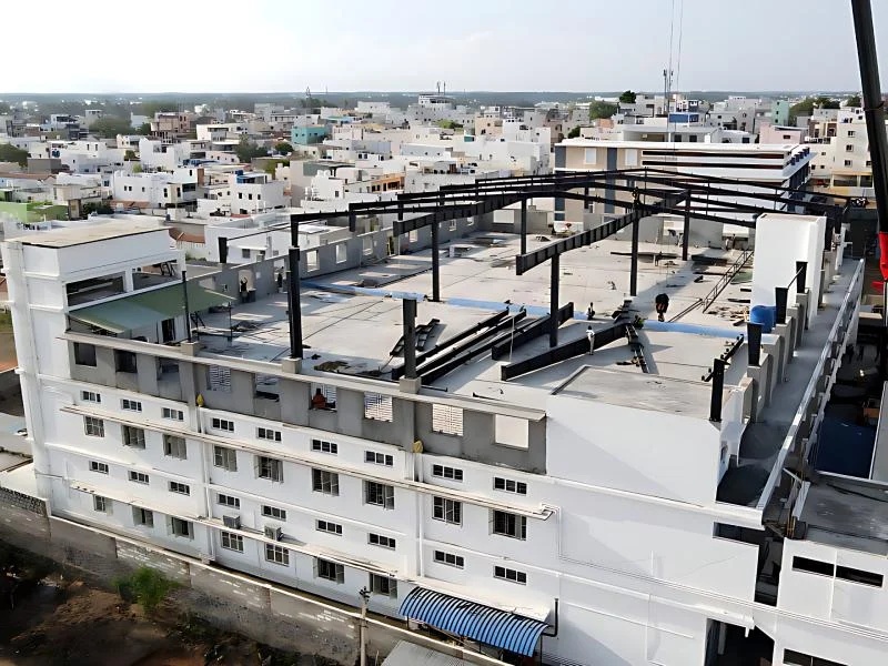Multi Story Building Rooftop Extension With Heavy Steel Framework