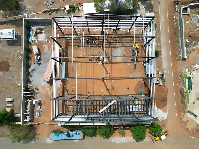 Pre Engineered Building Top View Construction Site Overview