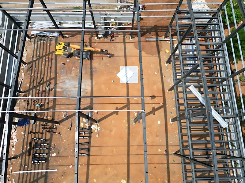 Steel Roof Framing Top Down View For Industrial Warehouse