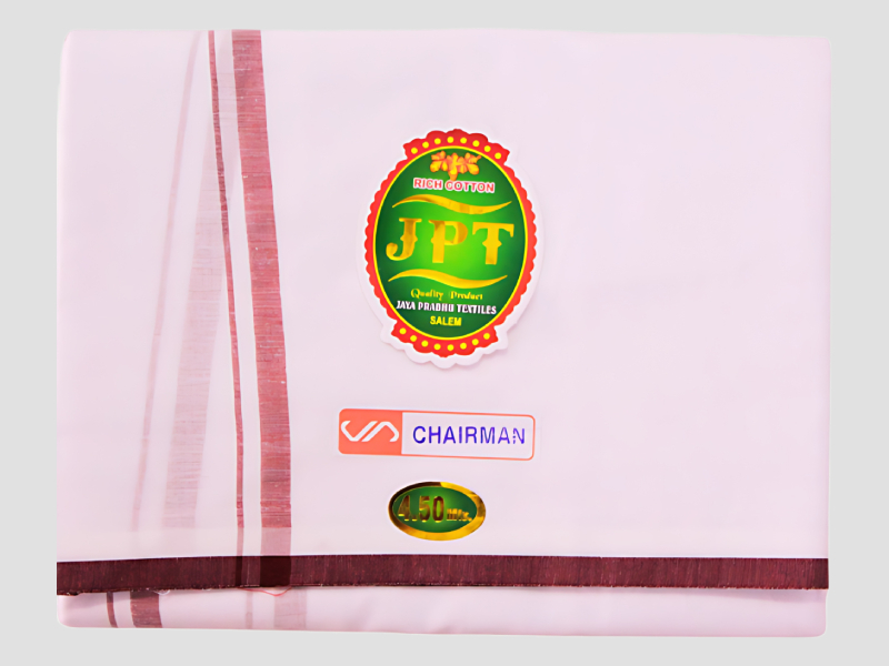 Chairman Cotton Cloth 4.50 Meters White with Narrow Multi-Coloured Borders