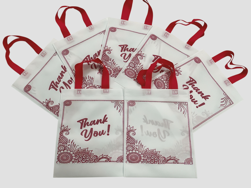 White Red Mehndi Border Thank You Non Woven Carry Bag