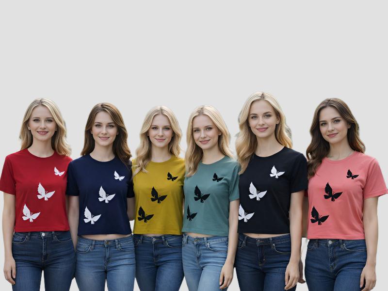 Women Butterfly Inspired Cotton T-Shirt For Daily Wardrobe Mia Signora