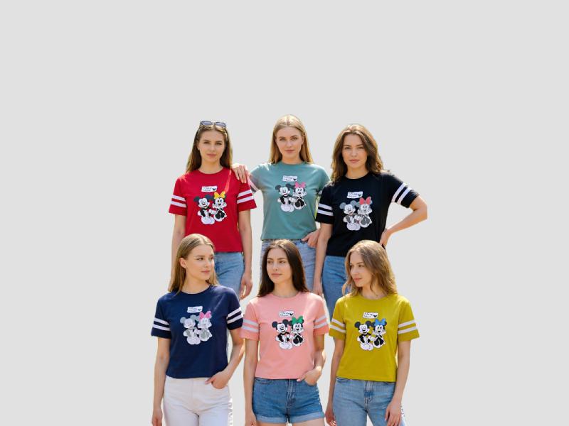 Women Cartoon Character Graphic Cotton T-Shirt With Varsity Stripe Mia Signora