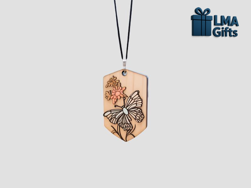 Laser Engraved Wooden Pendant Butterfly Design For Gifting