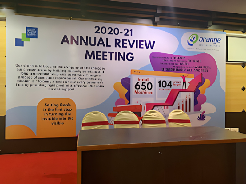 Corporate Event Backdrop Design And Branding Service For Annual Meetings Orange