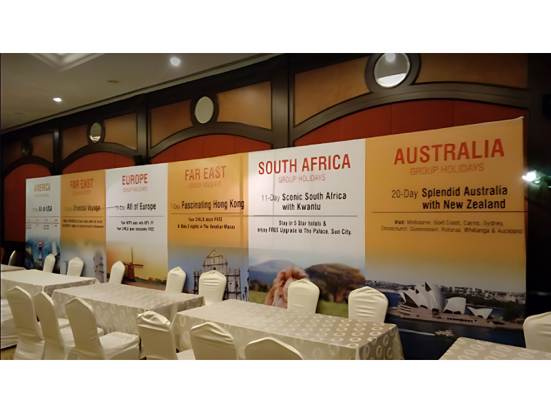 Event Backdrop Printing And Travel Package Display Service For Tourism Promotion