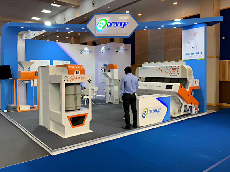 Industrial Exhibition Booth Planning And Equipment Showcase Service For Grain Processing Orange