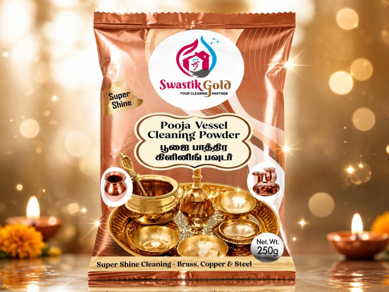 Swastik Gold Pooja Vessel Cleaning Powder 250g – For Bulk Utensil Cleaning Use