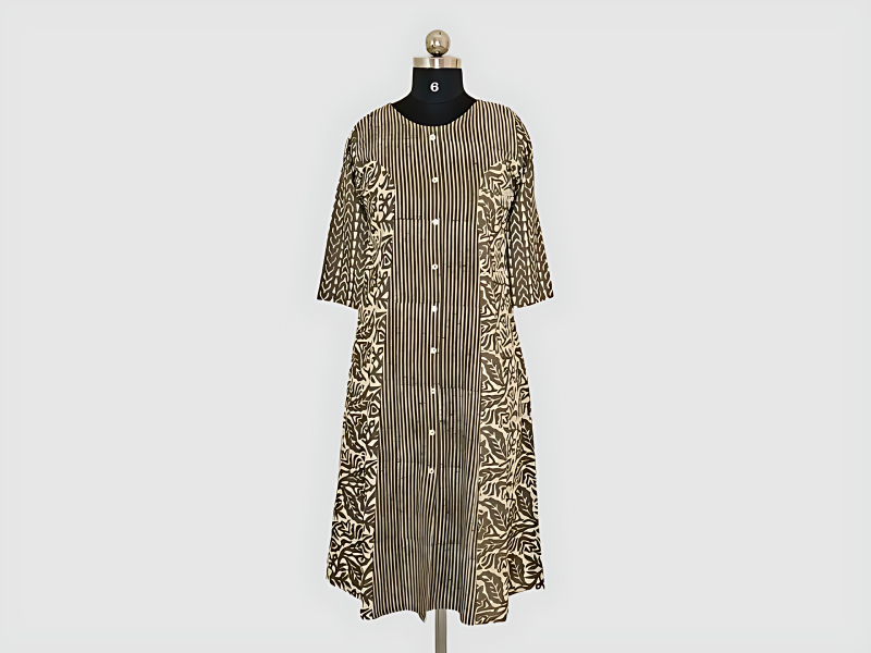 Brown Natural Dyed Cotton Kurta With Beige And Brown Geometrical Print