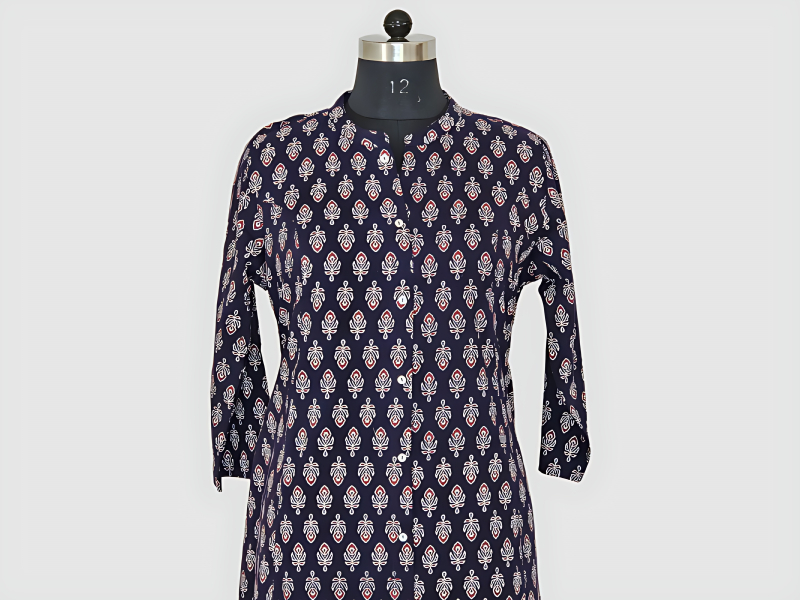 Jamun Blue With Red And Beige Florals