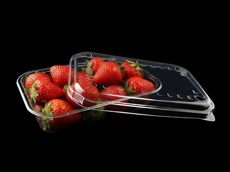 AirFlow Rectangular Clear Plastic Fruit Punnet With Ventilated Hinged Lid For Fresh Produce Packaging