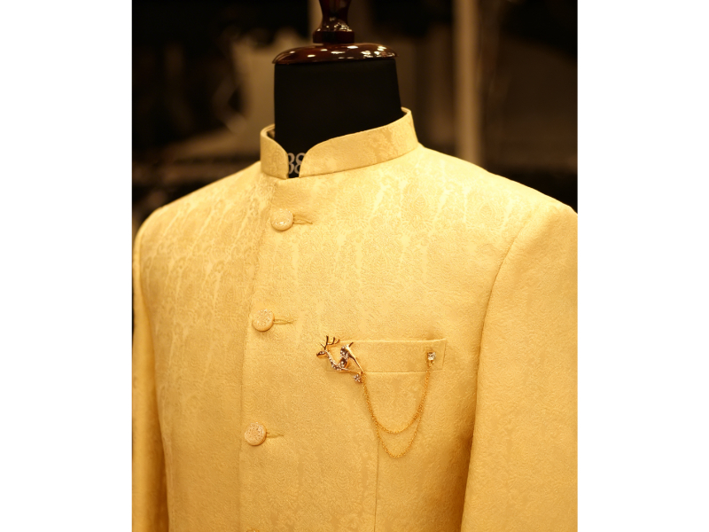Beige jacquard Jodhpuri suit for men wedding wear