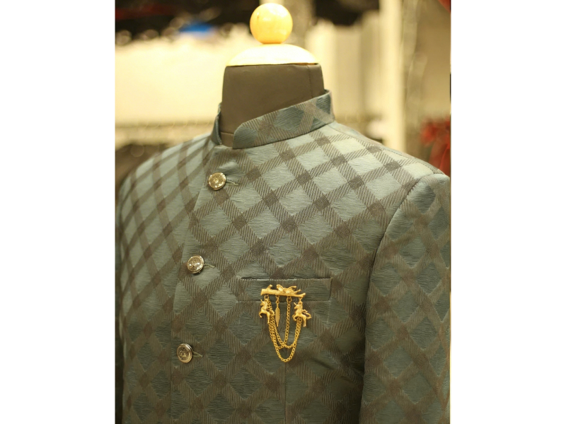 Dark green jacquard Jodhpuri suit for men wedding wear