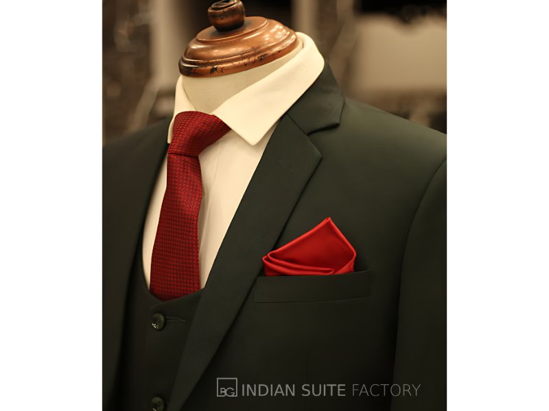 Green 3-piece notch lapel suit for men formal wear