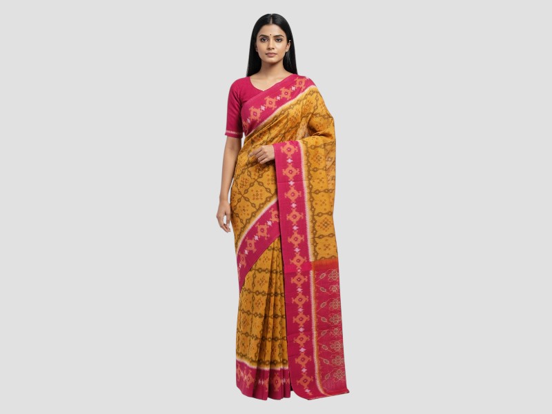 2/120 Mercerized Handloom Cotton Tie And Dye Sarees With Blouse Piece