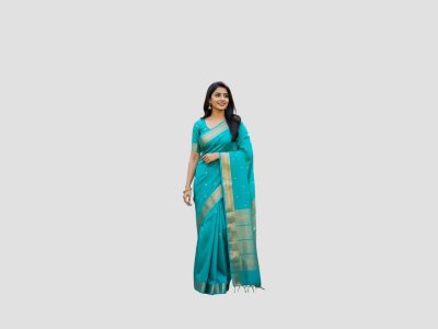Jacquard Handloom Cotton Sarees With Woven Designs And Blouse Piece