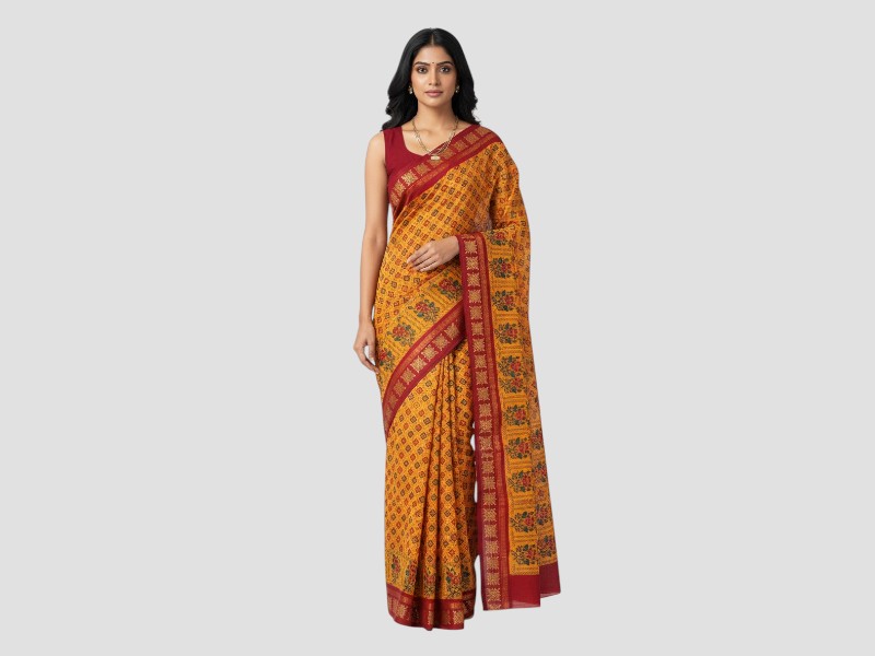 Sungudi Cotton Sarees With Gadi Screen Print For Traditional Wear