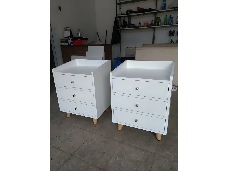Compact Bedside Drawer Unit With Triple Storage And Elevated Legs