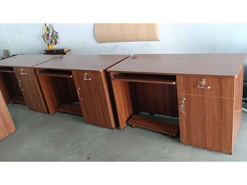 Compact Office Storage Cabinet With Open Shelf And Dual Door Design
