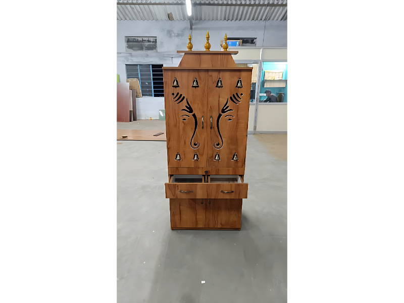Pooja Wooden Unit With Door For Home Temple And Sacred Storage