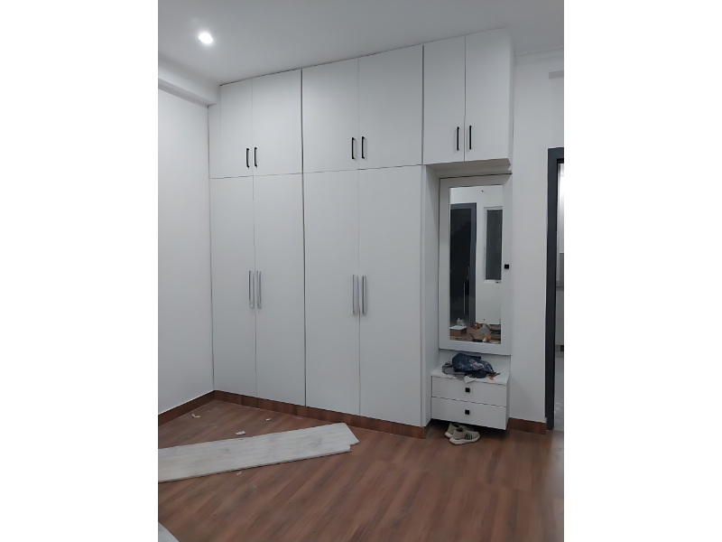 Full Height Matte Finish Wardrobe With Integrated Dressing Mirror And Drawer Unit