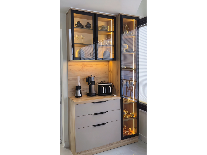 Kitchen Crockery Unit With Glass Shutters And Coffee Station