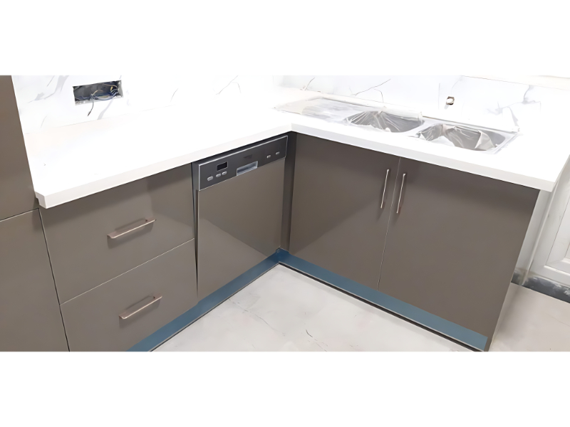 L Shape Modular Kitchen Cabinet With Integrated Dishwasher Provision