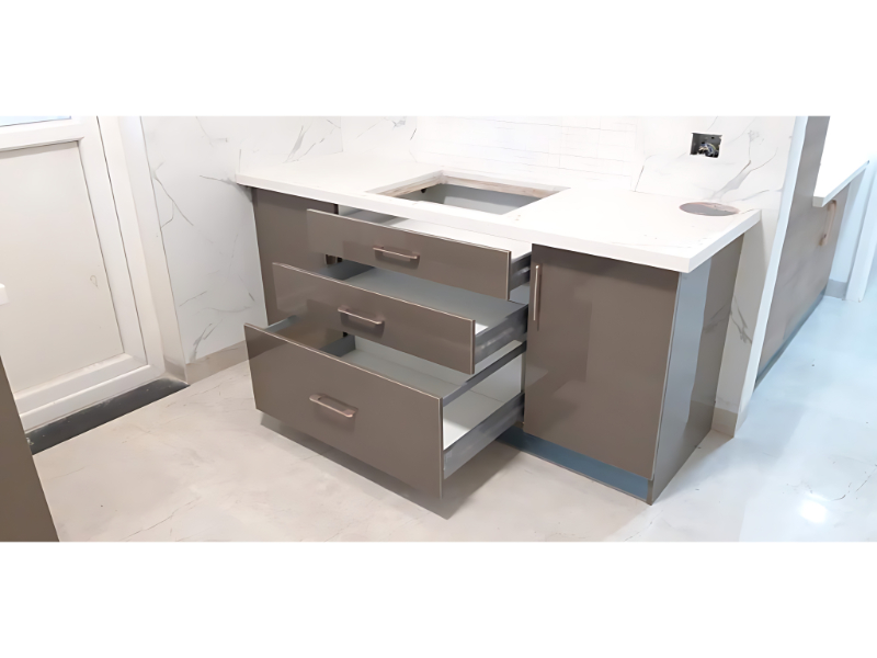Modular Kitchen Base Cabinet With Drawer System And Built In Sink Provision