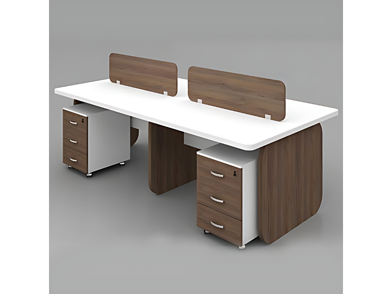 Open Office Workstation Cluster With Privacy Panels And Drawer Storage For Corporate Workspace