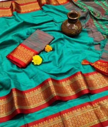 Party Wear Border Resham Blended Saree
