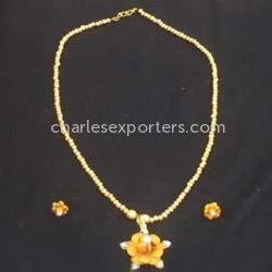 Rose Pendant Set with Orange Beads